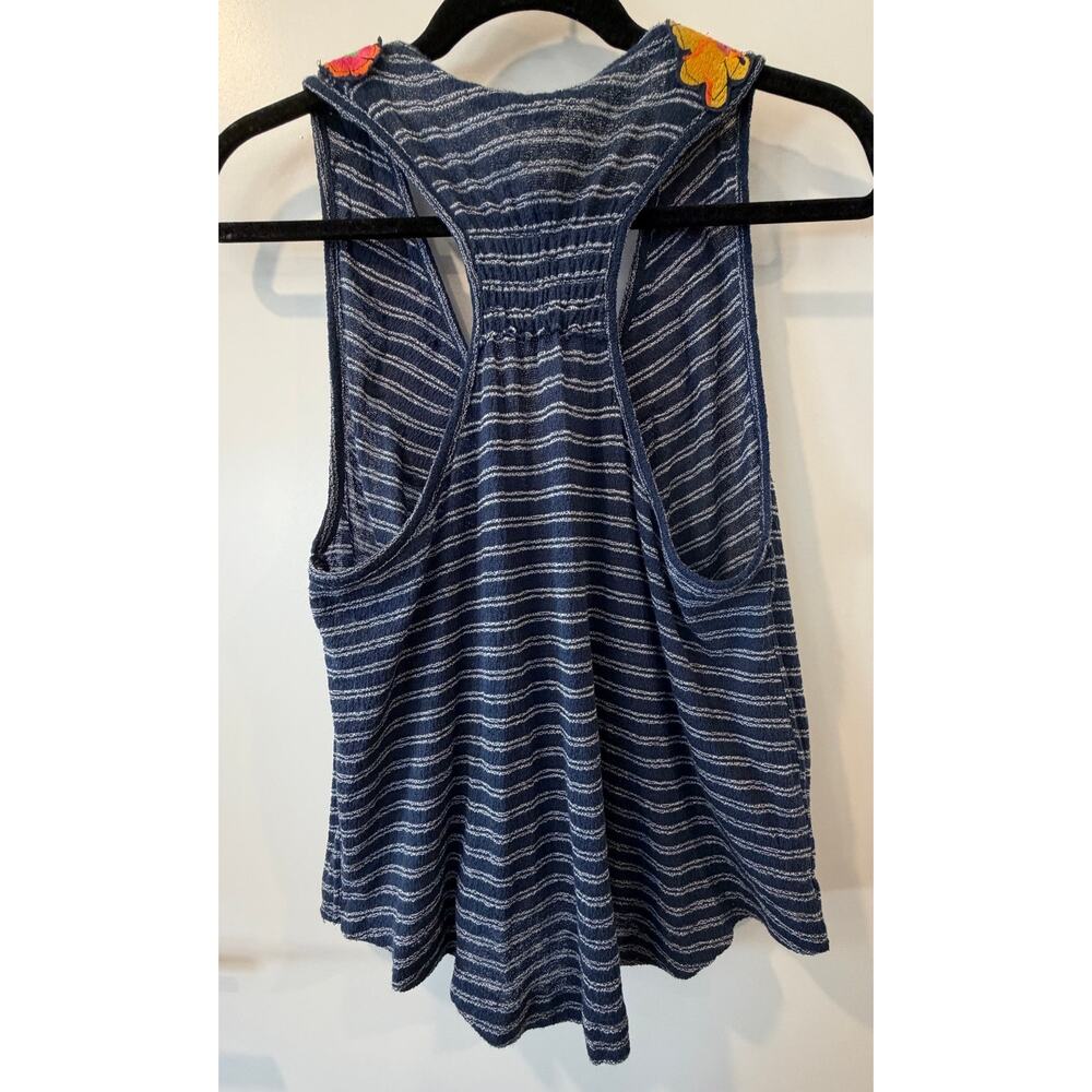 Free People Frida Embroidered Striped Tank Navy Womens Small Floral Flattering - Picture 5 of 9
